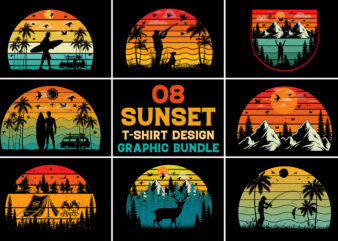 Retro Vintage Sunset T-Shirt Design Graphic Bundle