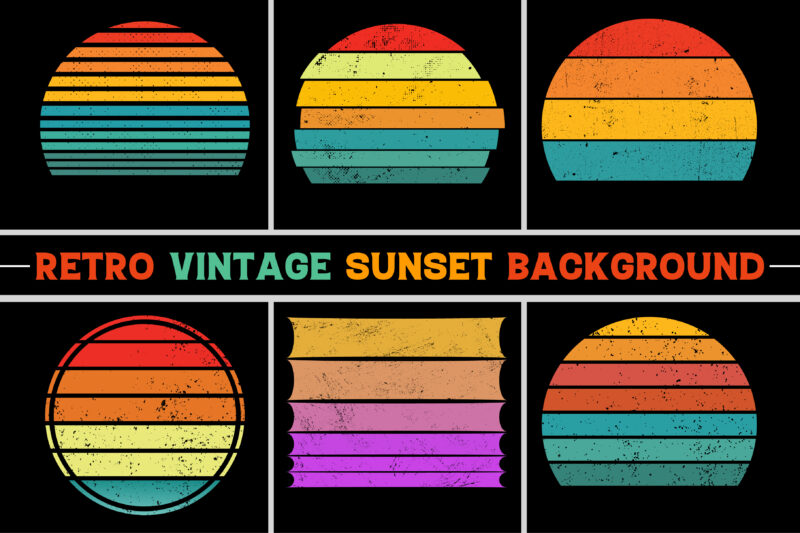 Retro Vintage Sunset Grunge T-Shirt Design Background Bundle