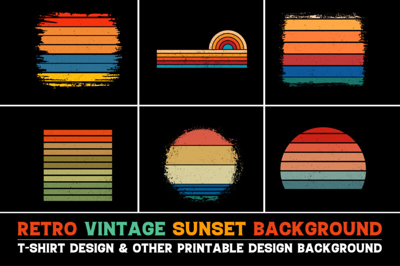 Sunset Retro Vintage Grunge Background Bundle for T-Shirt Design