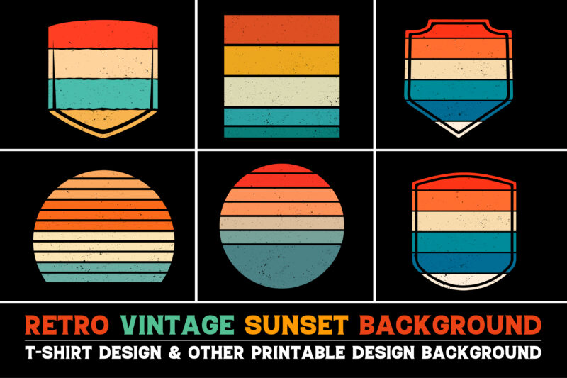 Sunset Vintage Retro Grunge Background Bundle for T-Shirt Design