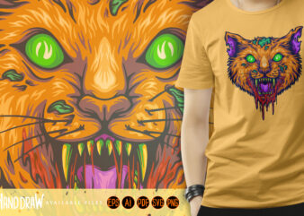 Scary monster head cat svg t shirt template vector