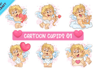 Set of Cartoon Cupid 01. Clipart.