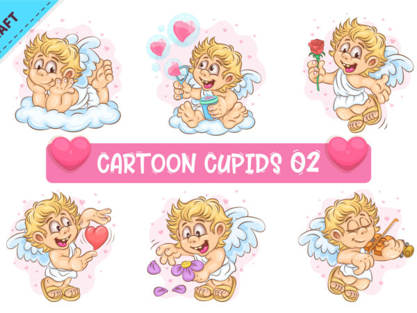Set of cartoon cupid 02. clipart. t shirt template vector
