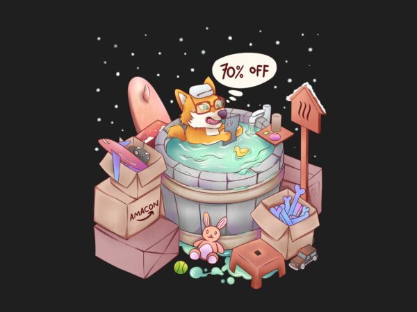 Shopaholics t shirt design concept artwork, funny animal cartoon t-shirt design illustration, tshirt design png