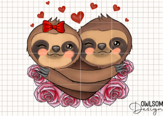 Sloth Love Valentine PNG Sublimation t shirt template vector