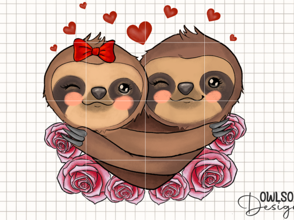 Sloth love valentine png sublimation t shirt template vector