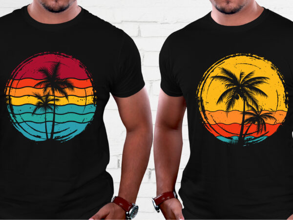 Summer beach retro vintage sunset t-shirt graphic