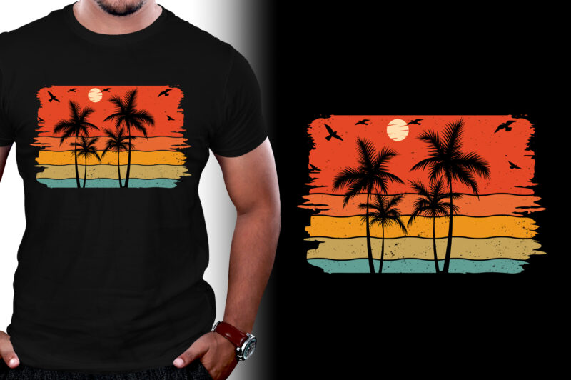 Retro Vintage Sunset T-Shirt Design Graphic