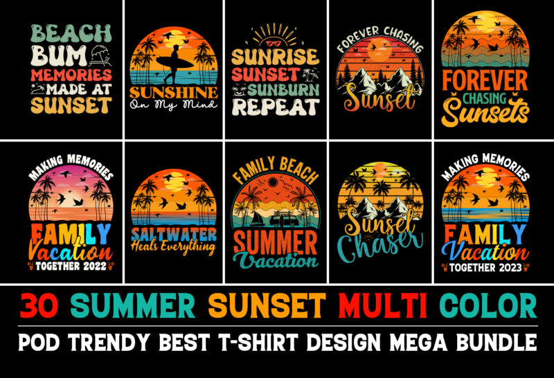 Summer Sunset T-Shirt Design Bundle