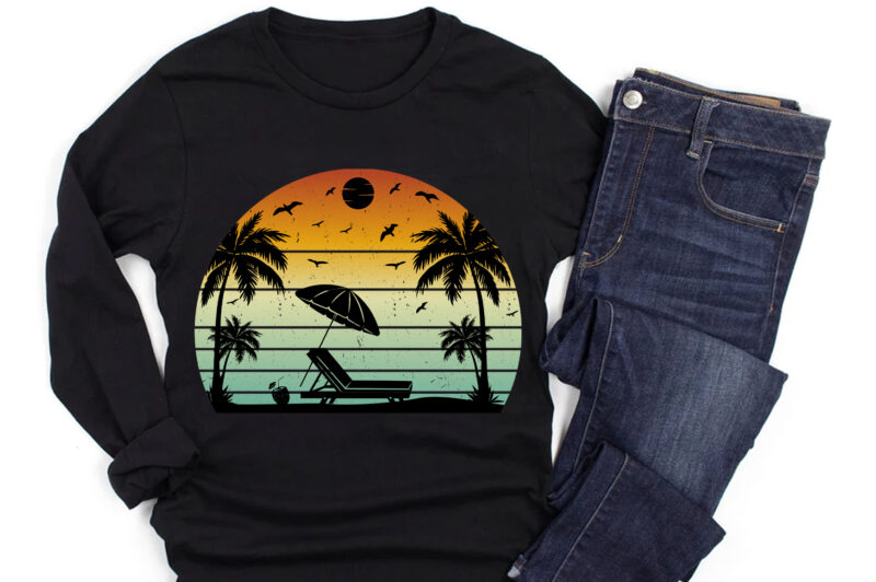 Sunset Retro Vintage T-Shirt Design Graphic Bundle