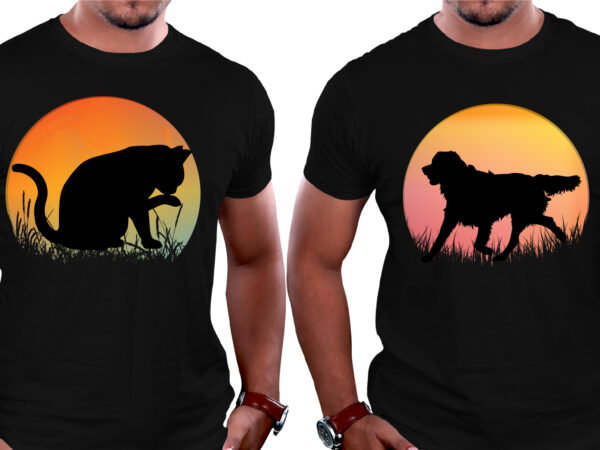 Sunset colorful dog cat t-shirt graphic