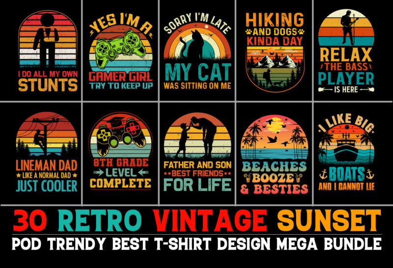 Sunset Colorful T-Shirt Design Bundle