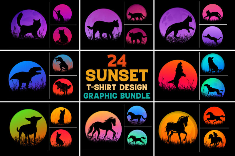 Retro Vintage Sunset T-Shirt Graphic Bundle