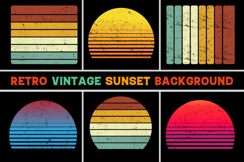 Retro Vintage Sunset Grunge T-Shirt Design Background Bundle