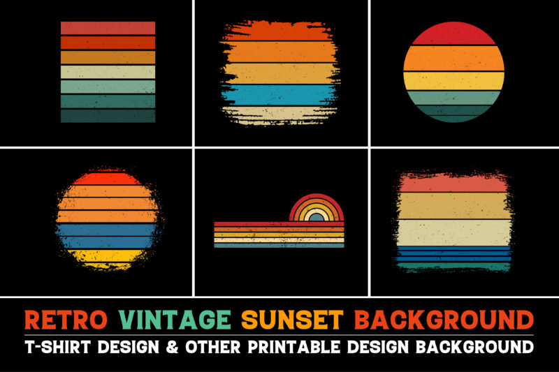 Sunset Retro Vintage Grunge Background Bundle for T-Shirt Design