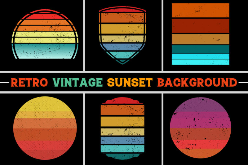 Retro Vintage Sunset Grunge T-Shirt Design Background Bundle