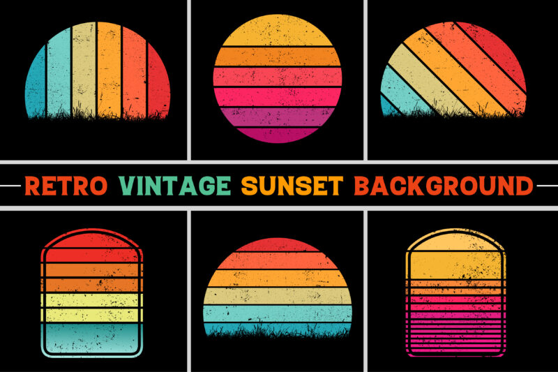 Retro Vintage Sunset Grunge T-Shirt Design Background Bundle