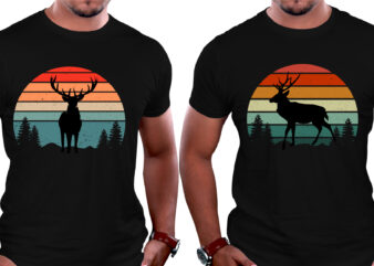 Sunset Retro Vintage Rain Deer T-Shirt Graphic