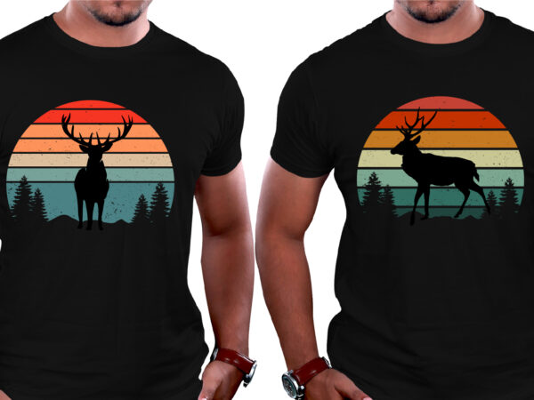 Sunset retro vintage rain deer t-shirt graphic