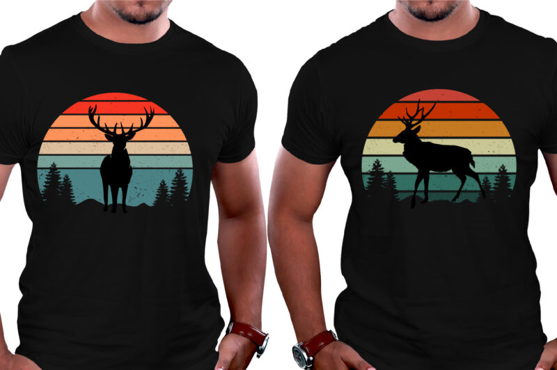 Sunset Retro Vintage Rain Deer T-Shirt Graphic