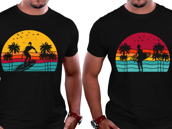 Sunset retro vintage surfing t-shirt graphic
