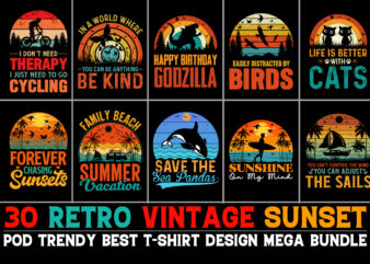 Sunset Retro Vintage T-Shirt Design Bundle