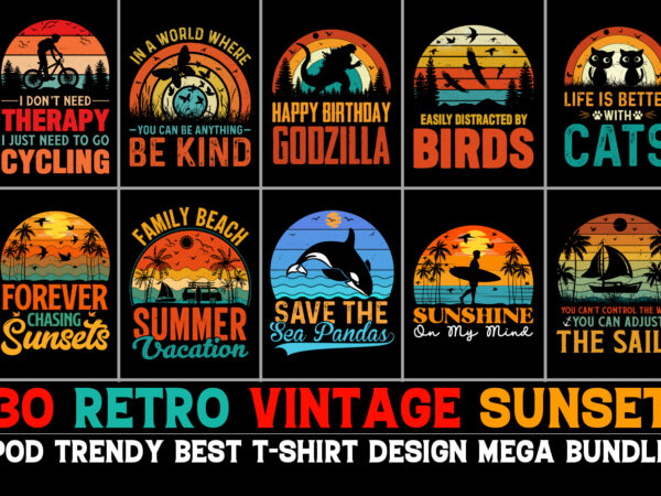 Sunset retro vintage t-shirt design bundle