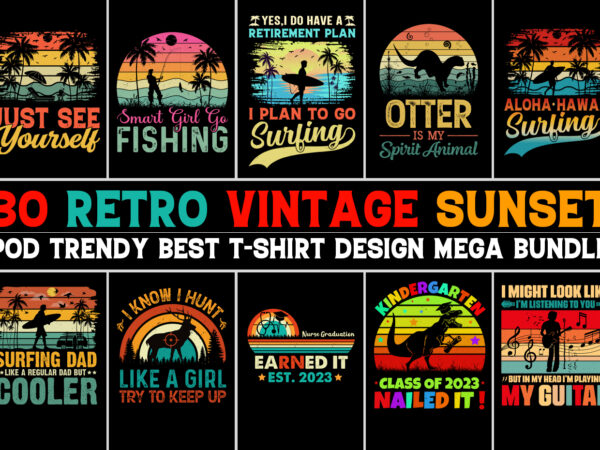 Sunset retro vintage t-shirt design bundle