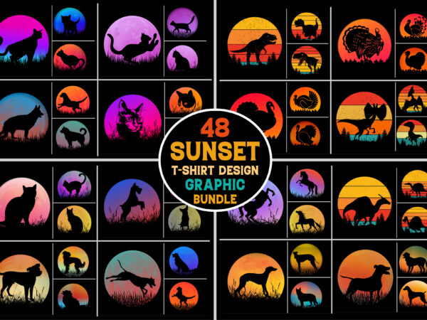 Sunset retro vintage t-shirt design graphic vector bundle