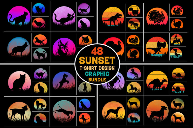 Sunset Retro Vintage T-Shirt Design Graphic Vector Bundle