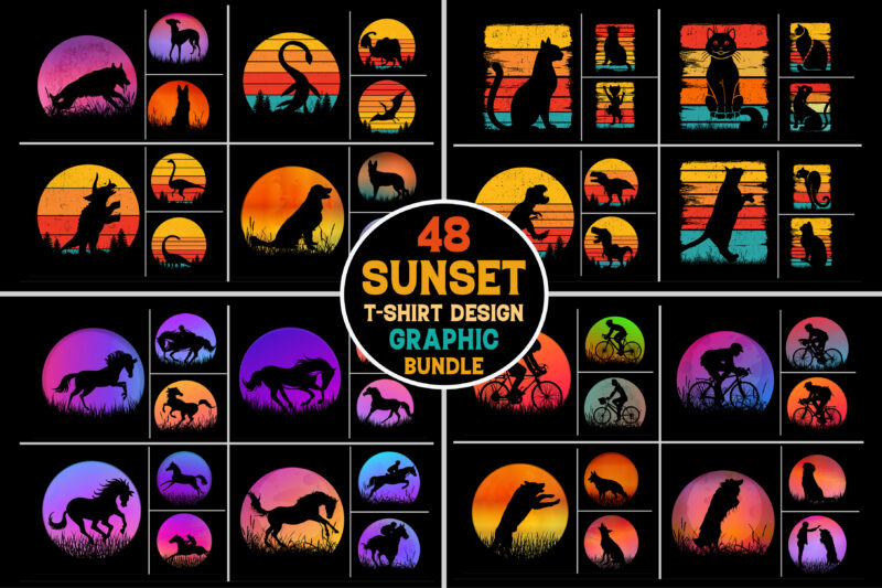 Sunset Retro Vintage T-Shirt Design Graphic Bundle