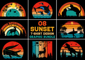 Sunset Retro Vintage T-Shirt Graphic Bundle