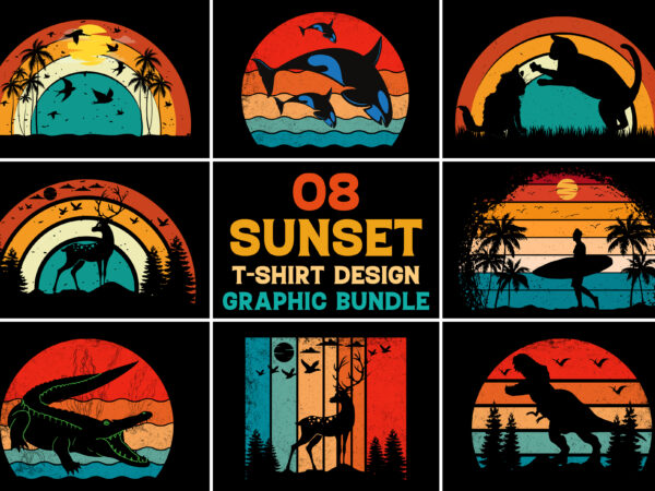 Sunset retro vintage t-shirt graphic bundle