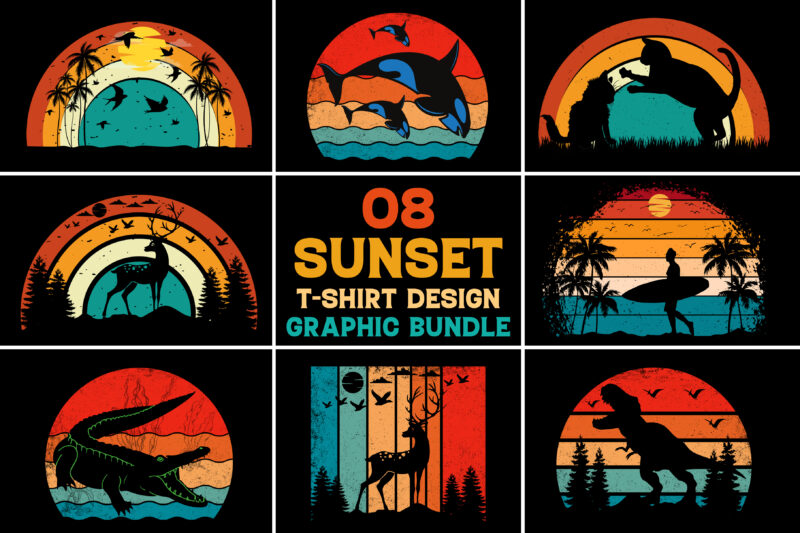 Sunset Retro Vintage T-Shirt Graphic Bundle