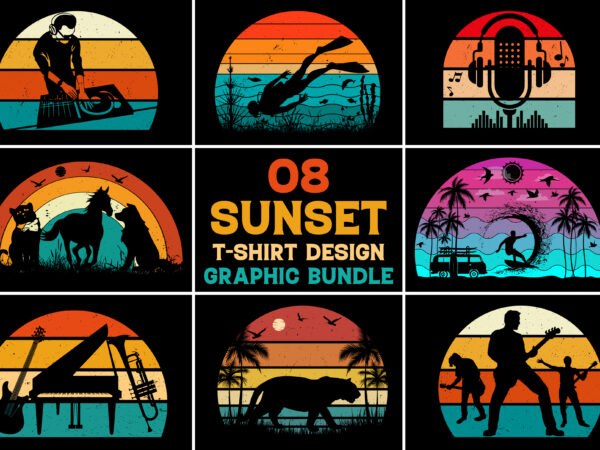 Sunset retro vintage t-shirt graphic bundle