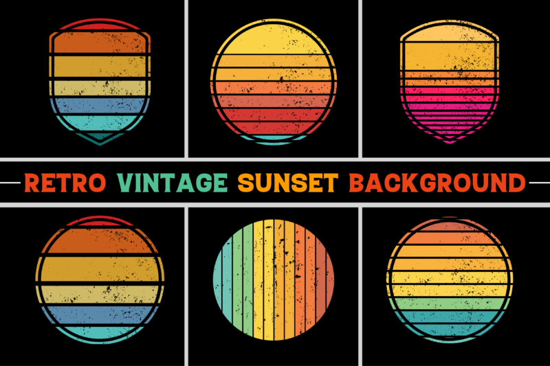 Retro Vintage Sunset Grunge T-Shirt Design Background Bundle