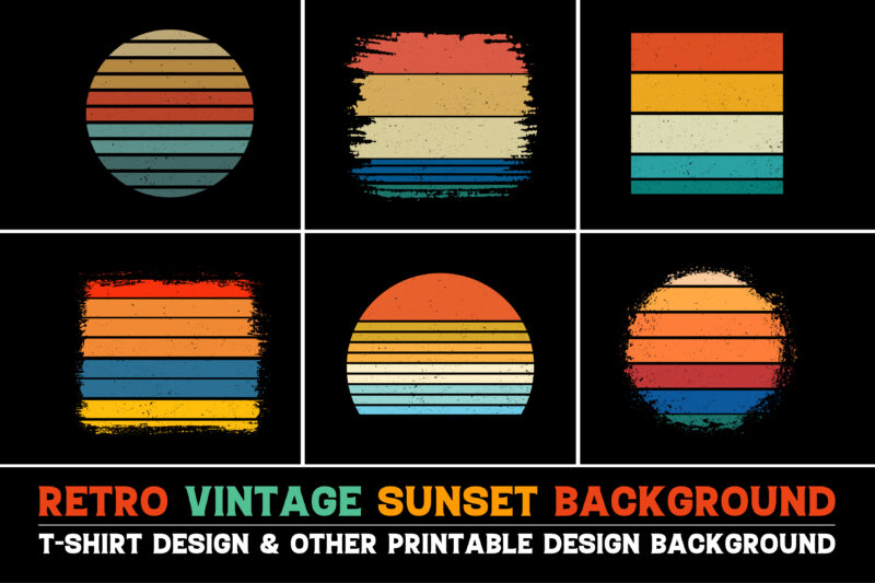 Sunset Retro Vintage Grunge Background Bundle for T-Shirt Design