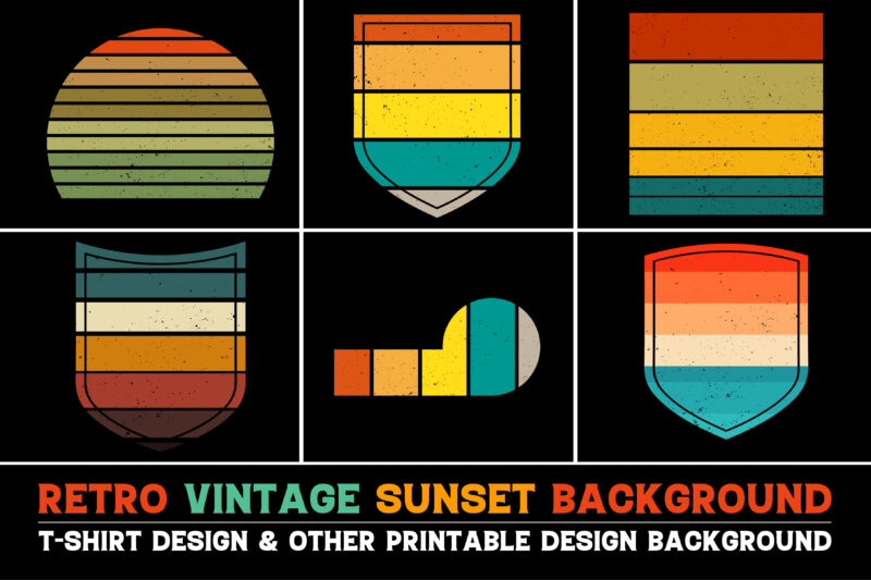 Sunset Vintage Retro Grunge Background Bundle for T-Shirt Design