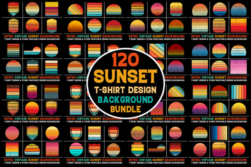 Sunset Vintage Retro Grunge Background Bundle for T-Shirt Design