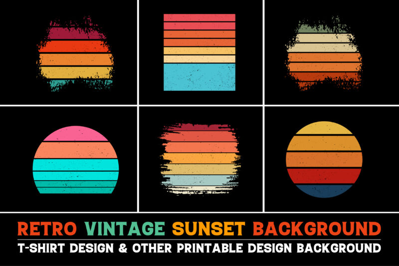 Sunset Retro Vintage Grunge Background Bundle for T-Shirt Design