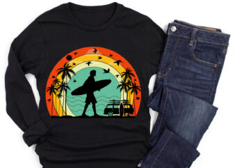 Surfing Retro Vintage Sunset T-Shirt Design