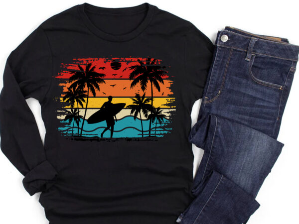 Surfing retro vintage sunset t-shirt design