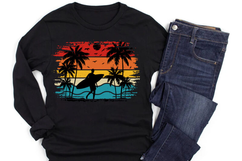 Surfing Retro Vintage Sunset T-Shirt Design