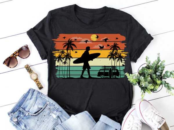 Surfing retro vintage sunset t-shirt graphic