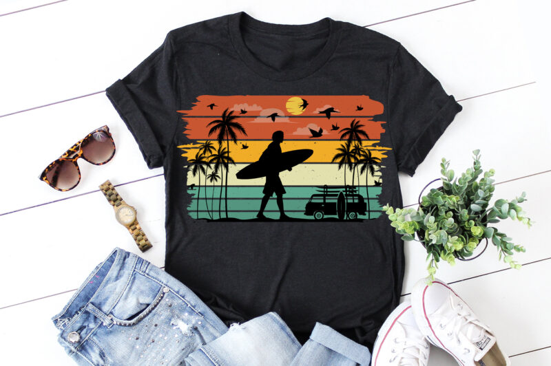 Surfing Retro Vintage Sunset T-Shirt Graphic