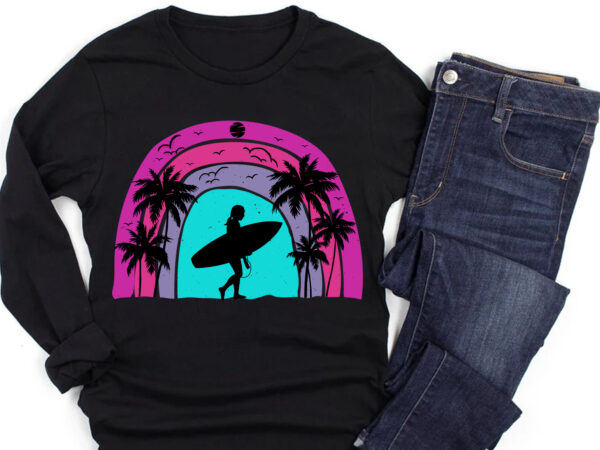 Surfing sunset colorful t-shirt design