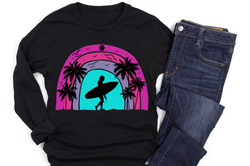 Surfing Sunset Colorful T-Shirt Design