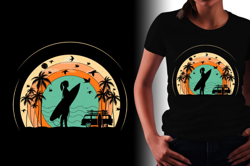 Sunset Retro Vintage T-Shirt Design Graphic Bundle