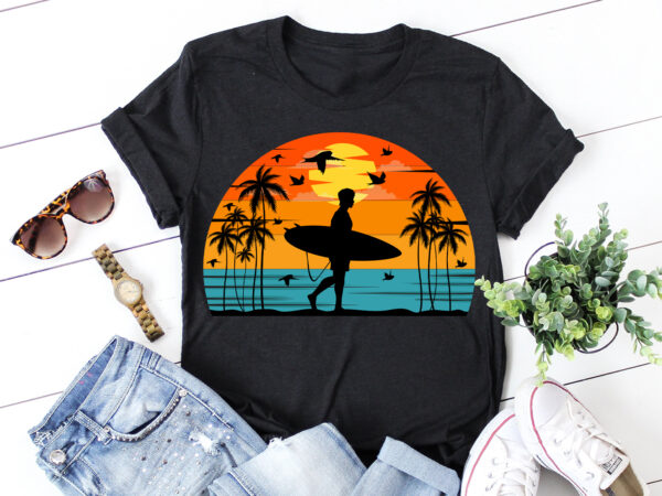Surfing vintage sunset t-shirt graphic
