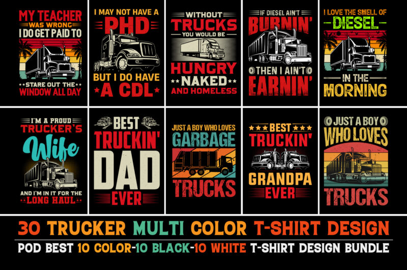Trucker T-Shirt Design Bundle